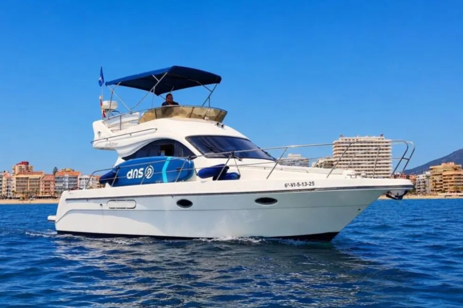 Yacht Lux off the Fuengirola beachfront